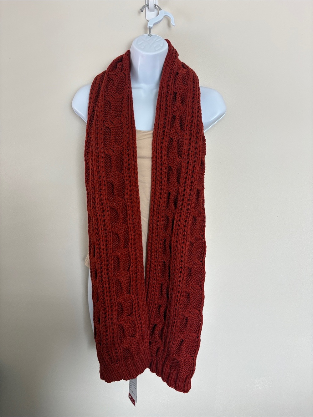 Cable Knit Scarf - Rust Red